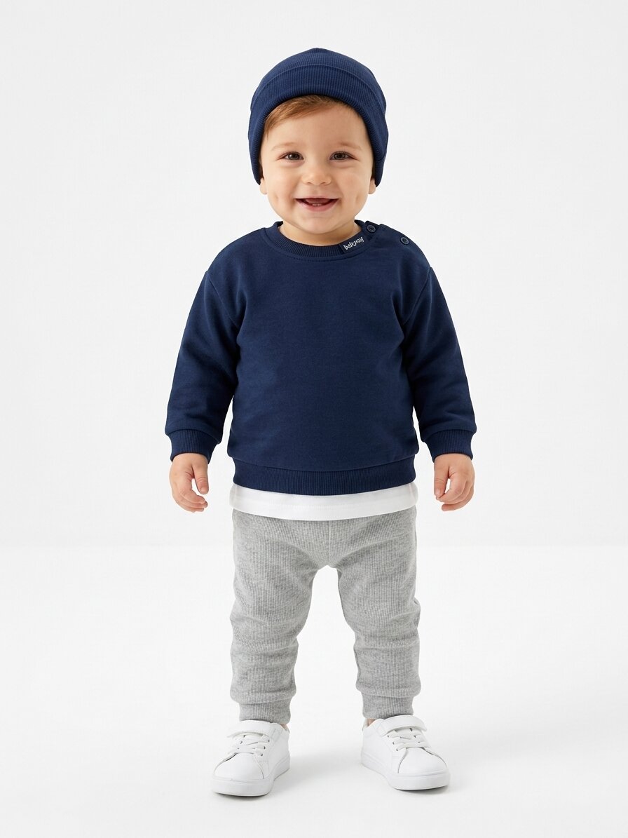 Pamuklu Mevsimlik  Sweat Tshirt ve Şapkalı Erkek Bebek 4 lü Takım - Görsel 2