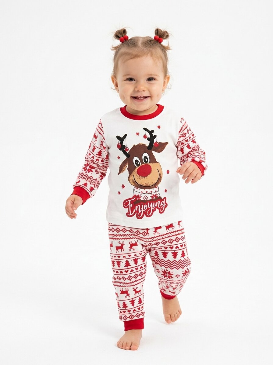 Mevsimlik Yılbaşı Temalı Kız Bebek Pijama Takımı - Görsel 2