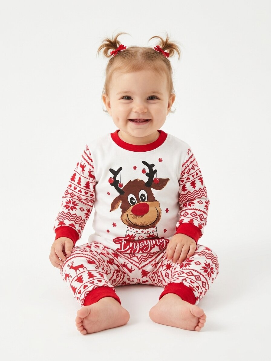 Mevsimlik Yılbaşı Temalı Kız Bebek Pijama Takımı - Görsel 4