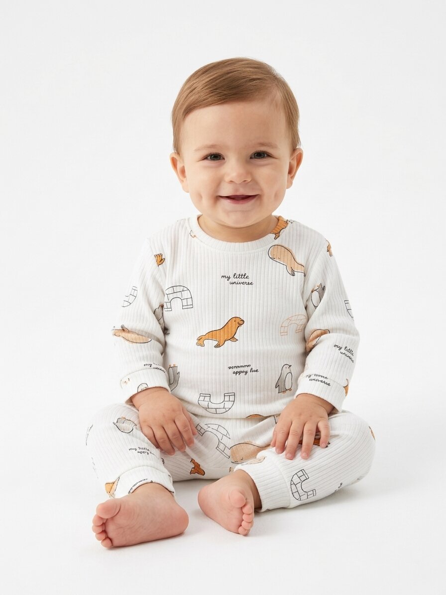 Pamuklu Mevslmik Deniz Canlıları Detaylı Erkek Bebek 2li Pijama Takım - Görsel 3