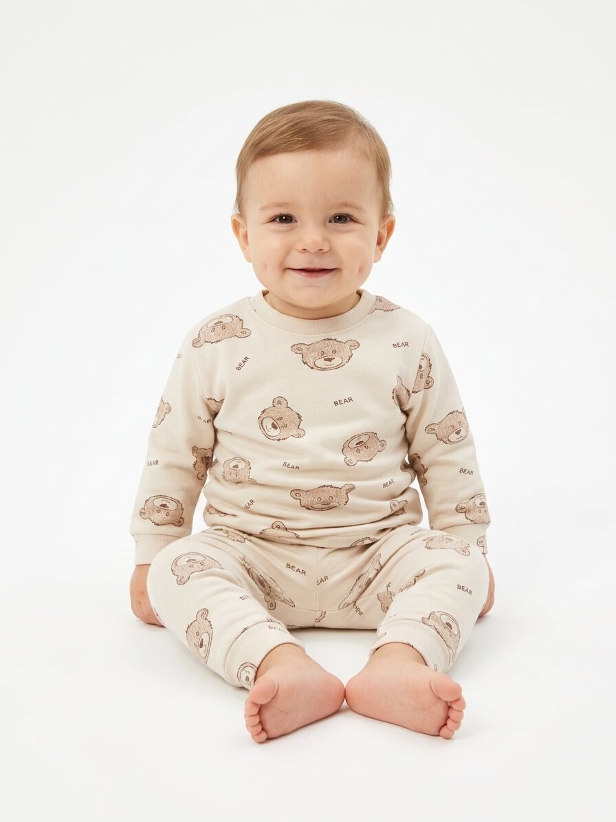 Pamuk Ayıcık Detaylı Erkek Bebek 2li Pijama Takım - Görsel 4