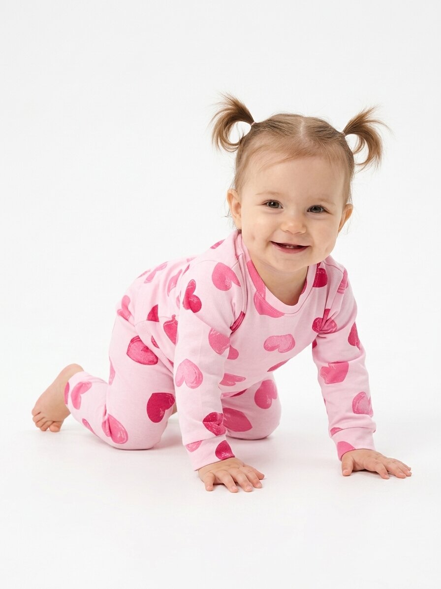 Pamuklu Mevsimlik Kalp Desenli Kız Bebek 2li Pijama Takım - Görsel 2
